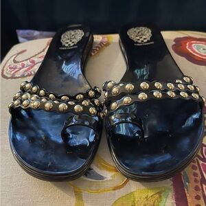 Vince Camuto Black Sandals with Gold Studs